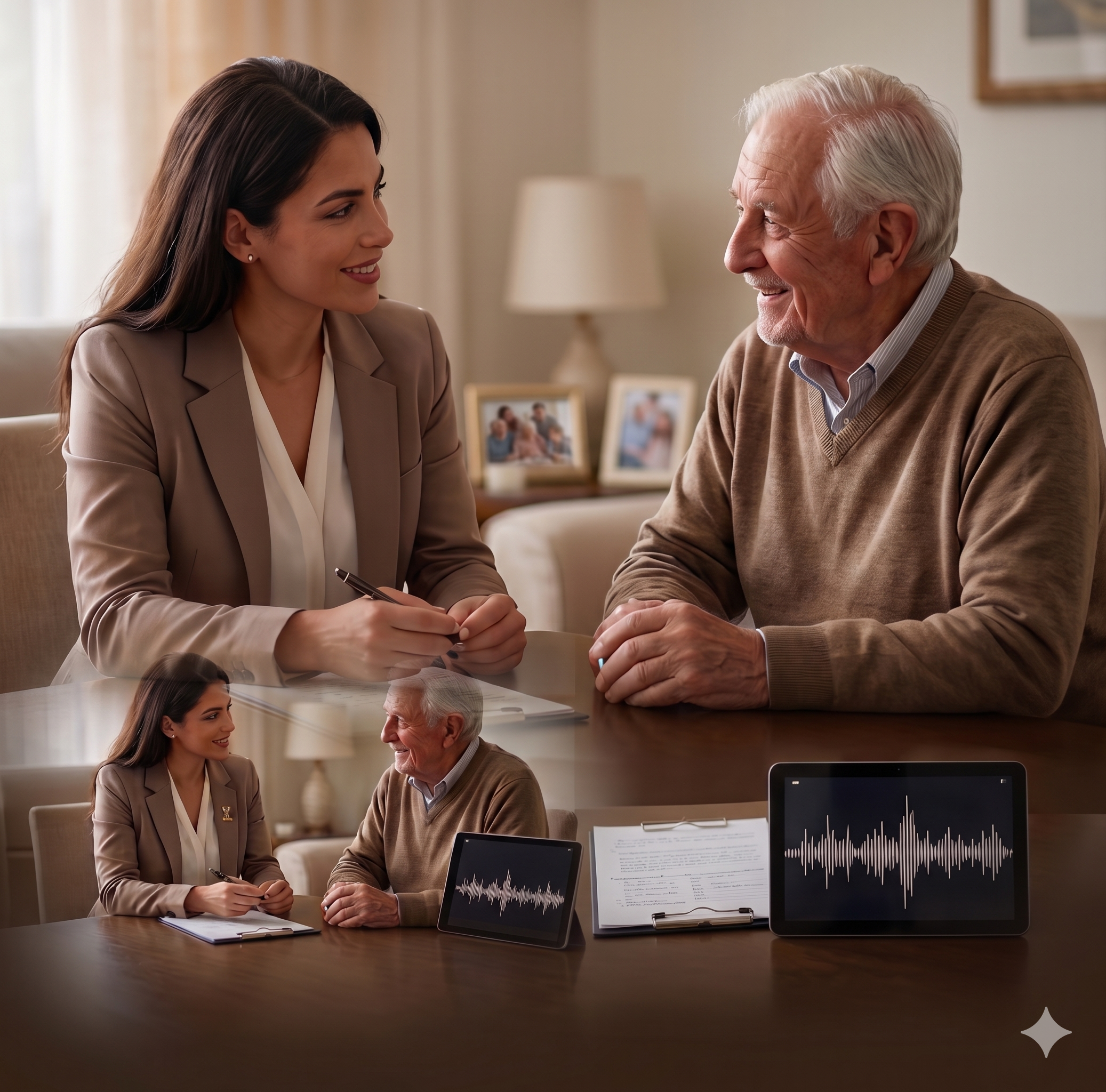 A guided conversation capturing an elder's stories for a Heritage Book